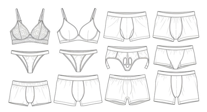 Minimalist Line Art Sketch of Men's and Women's Underwear Collection