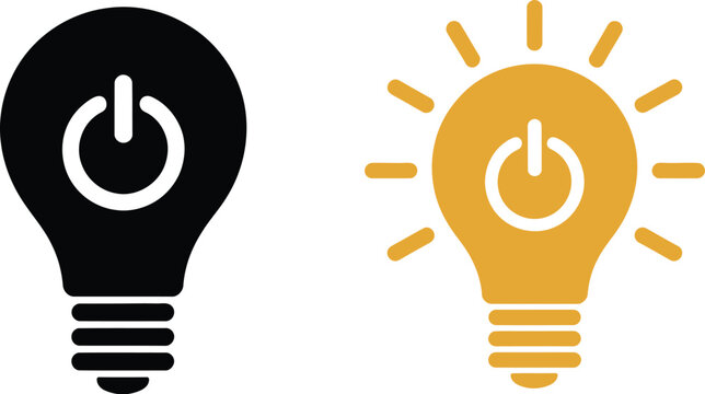 Lamp icon set, electric light bulb with on off symbols, power control, lighting switch, energy management, home automation, modern vector design