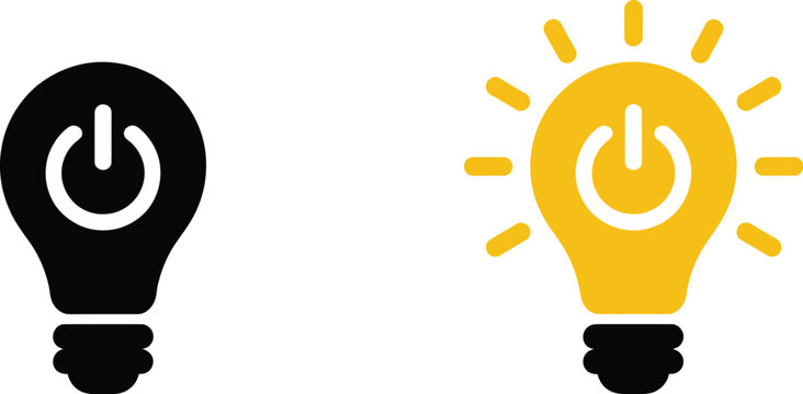 Lamp icon set, turn on and turn off symbols, electric lighting control, power switch, light bulb, energy management, smart home, modern vector design