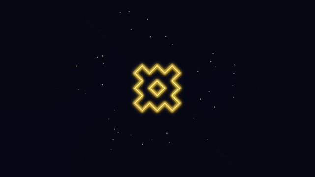 Glowing Golden Geometric Symbol Pulsing Against Dark Particle Background