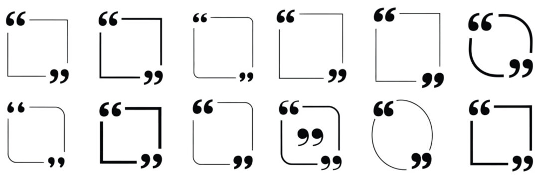 Quote frames featuring square circle rounded and speech bubble styles for testimonials comments messages and social media content, vector design.