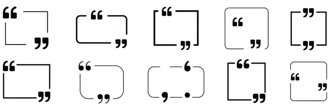 Quote frames featuring square circle rounded and speech bubble designs for comments testimonials messages and social media, vector design.