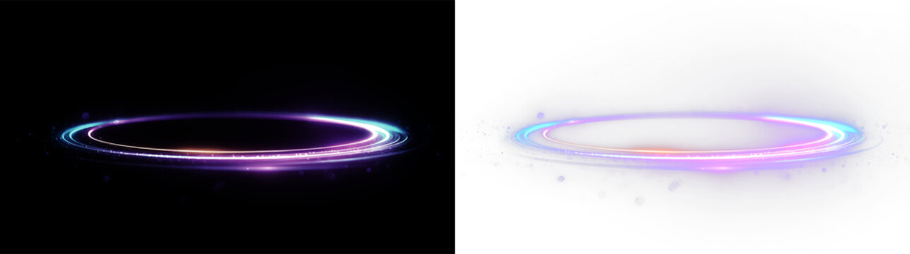 Colorful light ring with glowing edges on a transparent background in motion