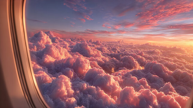 Plane window view above clouds beautiful sunrise mountain peaks ultra HD wallpapers