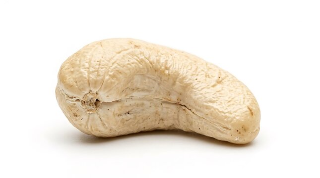 Single Raw Cashew Nut Isolated on White Background.