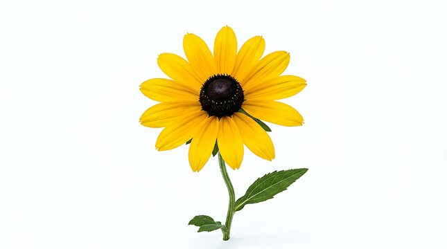 Single yellow Rudbeckia flower with dark center on white background.