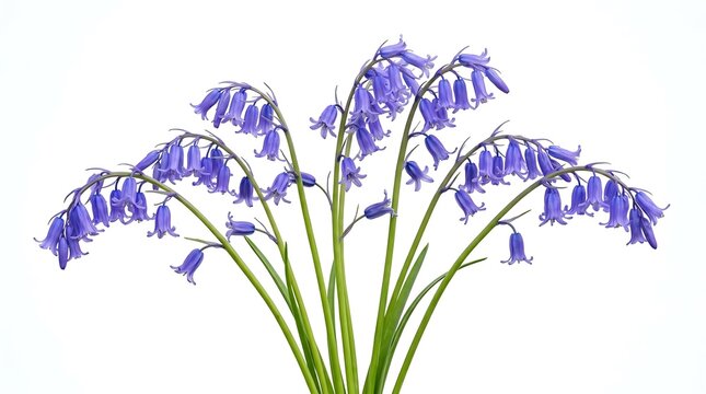 A beautiful bouquet of purple bluebell flowers isolated on white background.