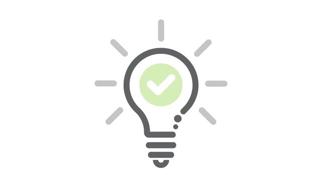 A light bulb with a check mark symbolizing a good idea, a job done.