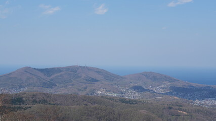 Fototapeta premium The beautiful overlooking city view which is near the sea from the top of the mountains