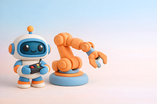 robot with claw arm playing video game