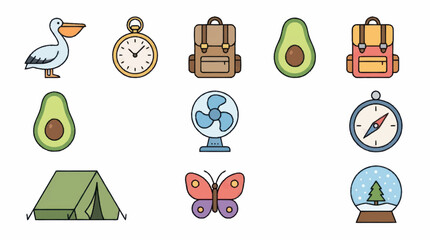 Colorful flat icons for travel and nature themes. © mbak