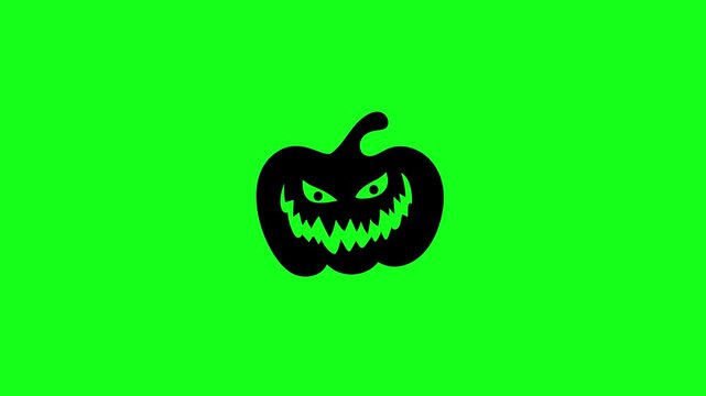 Halloween pumpkin black silhouette animation. Jack o lantern icon on green screen background