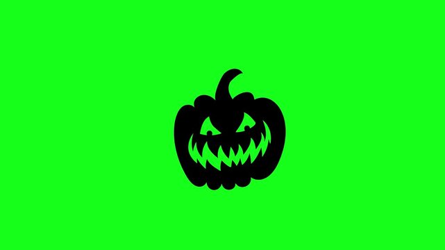 Halloween pumpkin black silhouette animation. Jack o lantern icon on green screen background