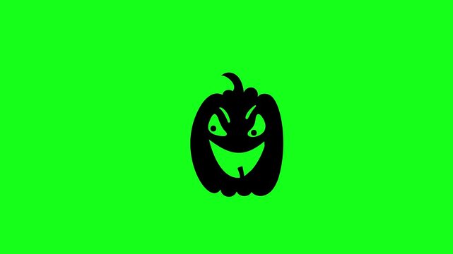 Halloween pumpkin black silhouette animation. Jack o lantern icon on green screen background