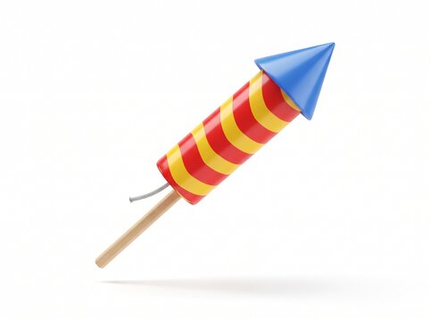 Colorful firework rocket with red and yellow stripes and a blue tip isolated for celebrations and events