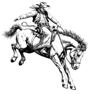 vector, illustration, riding, horse, animal, rider, cowboy, Bronco, Rodeo