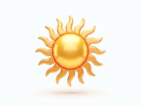 A shiny golden sun icon with glowing rays in a simple 3d style design for weather or summer season themes
