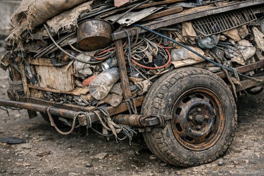 A vehicle loaded with items on its roof, possibly in preparation for relocation or storage