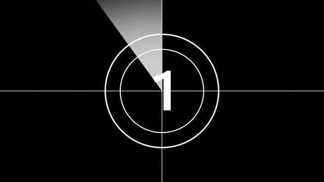 Classic 5 second film countdown timer cinema start classic reel suitable for movie intros,Countdown movie  on black background, from 5  to 0 number. 4k footage video animation.