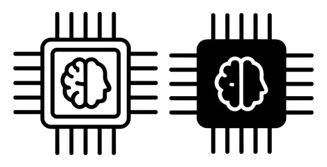 Obraz premium Set of artificial intelligence chip icons with brain and human profile integrated in processor design on transparent background