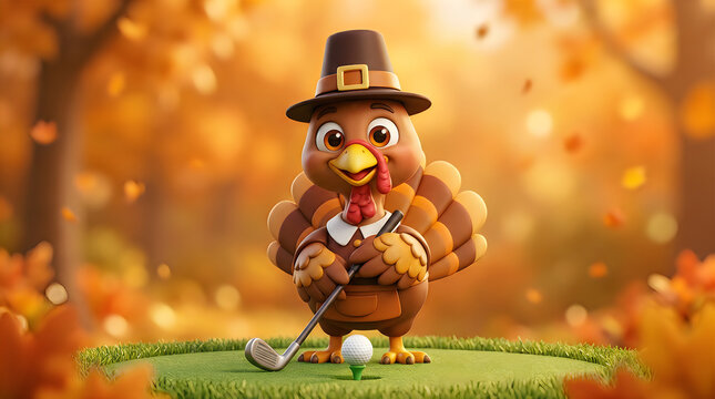 Festive thanksgiving turkey golfer a charming holiday scene for fall celebrations
