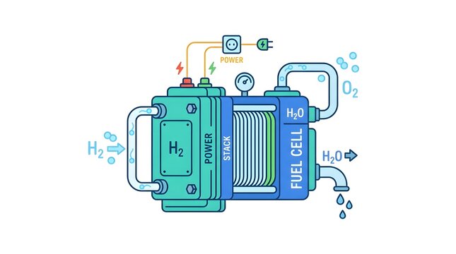 Hydrogen Fuel Cell Diagram Illustration for Clean Energy and Renewable Technology Concepts