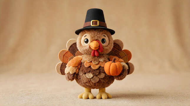 Adorable thanksgiving turkey with pumpkin festive fall holiday decorations