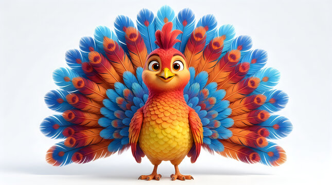 Festive thanksgiving day turkey bird cartoon character with vibrant plumage