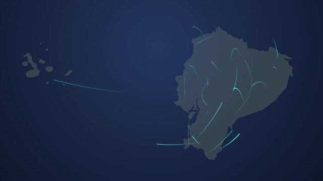 Ecuador Map with Luminous Digital Network, Innovation, Telecommunications and Global Connectivity Background