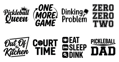 Obraz premium Set of black pickleball quotes and typography designs for t-shirt prints and sports merchandise labels Minimal Typography text bundle collection. Editable Vector Illustration Mega pack
