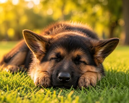german shepherd dog lying on grass