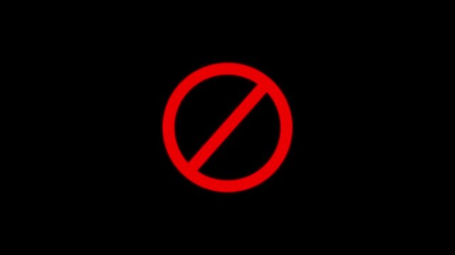 
Accusation ban icon on. warning stop attention symbol on black background,ban icon animation stop wrong problem attention car-full warning animated,empty circle for banned or red line forbidden 