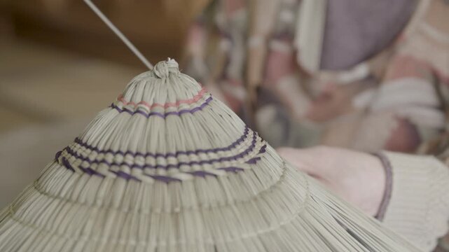Artisan Weaving Traditional Bon Odori Hat by Hand in Ugo Town Akita Ja