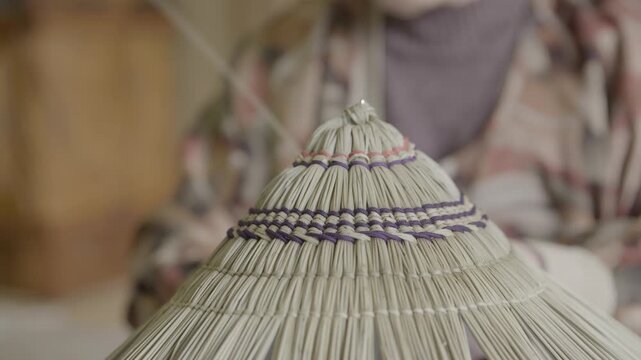 Traditional Bon Odori Hat Being Handwoven Indoors in Ugo Town Akita Pr