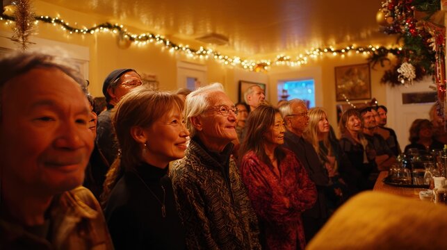 cheerful winter solstice celebration at a holiday party,