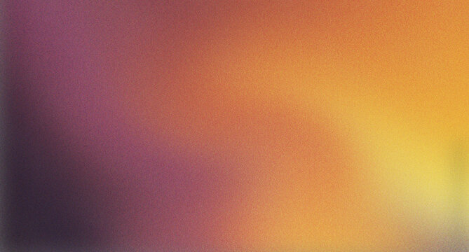 Warm orange and purple grainy gradient background with bright yellow light leak and cinematic textured noise for sunset inspired creative artwork