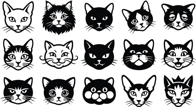 Cat Face Clipart Collection for Halloween Crafts and Pet Designs