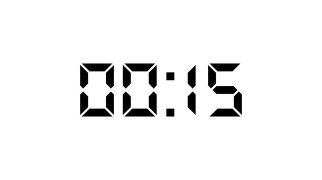 Digital countdown timer counts down from twenty to zero seconds against a black and white striped background.