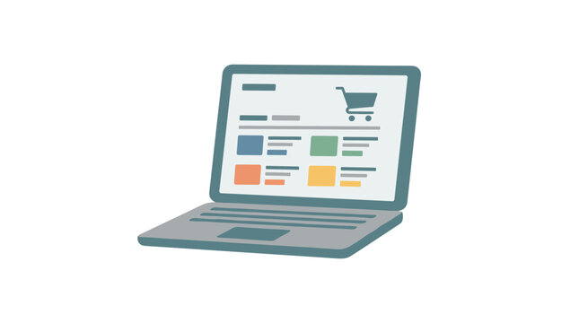 Laptop displaying an online shopping website with a shopping cart icon