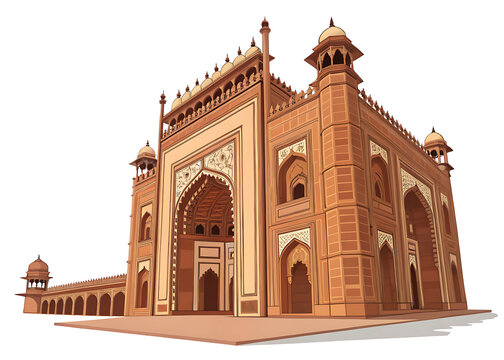 Premium vector illustration of Fatehpur Sikri Buland Darwaza, balanced symmetry, isolated on white