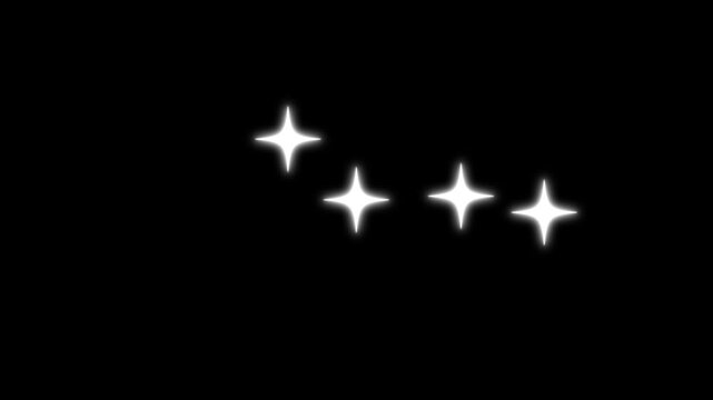 twinkling stars animation, blinking light effect on transparent black background.  sparkling stars Shine animation. white cartoon, flat, vector, doodle style star video. 4k