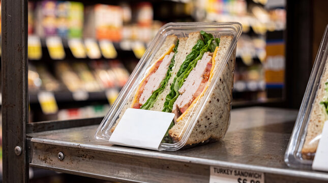 Fresh triangular turkey sandwich packaged in a clear plastic container.