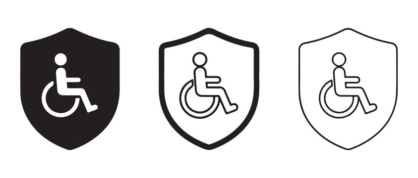 shield icons featuring accessibility handicap wheelchair symbols in different color variations for inclusive design projects
