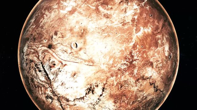 Detailed view of the red planet mars in space with a dark background and bright surface textures