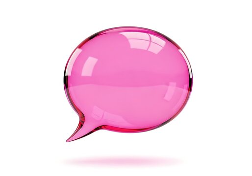 Shiny pink glass speech bubble icon for chat and communication design