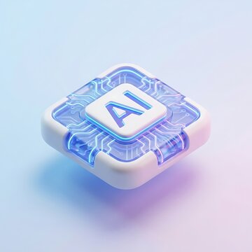 Minimalist 3D AI Brain Chip Isometric Icon