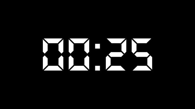 Countdown Digital Clock Animation 30 to 0 second Countdown digital clock timer icon.Animation of glowing 30 to 0 second countdown timer. minute stopwatch , analog clock icon animation. 4k video