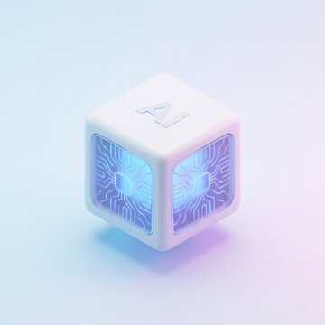 Minimalist 3D AI Brain Chip Isometric Icon