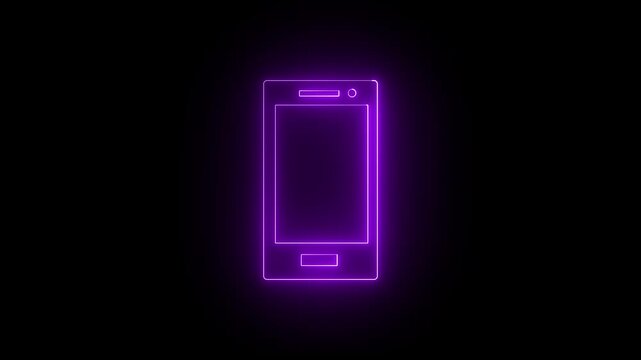 Bright rotate mobile phone purple color neon outline with smooth seamless loop. Perfect animation template for apps, video screens, Motion graphics of phone rotate concept. 4k