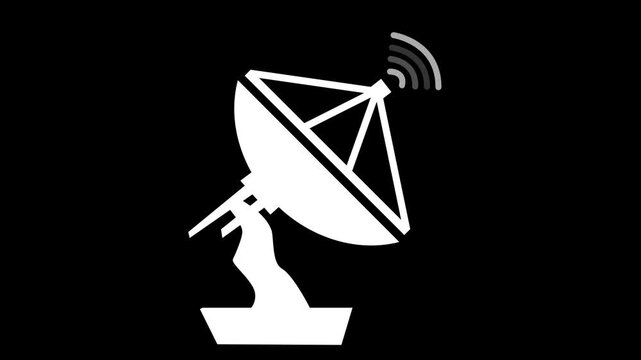 Satellite dish icon with signal waves communication or broadcasting symbol animation
